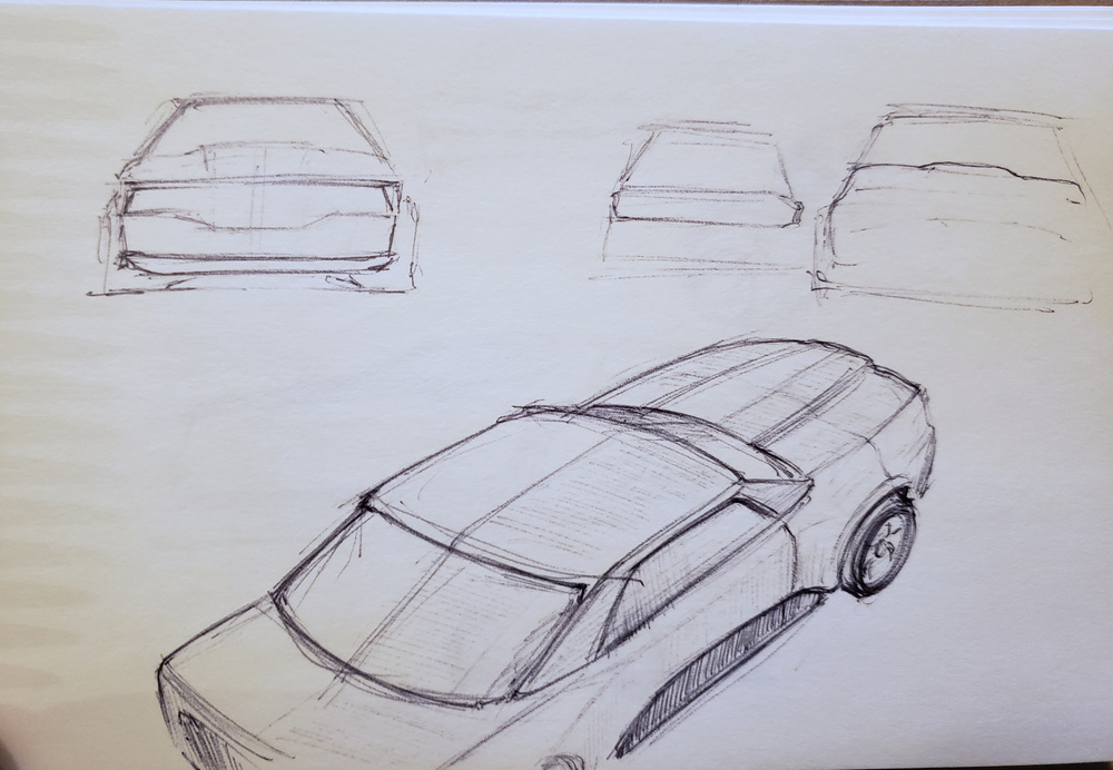 Rear 3/4 view of car and few front fiew shape studies.